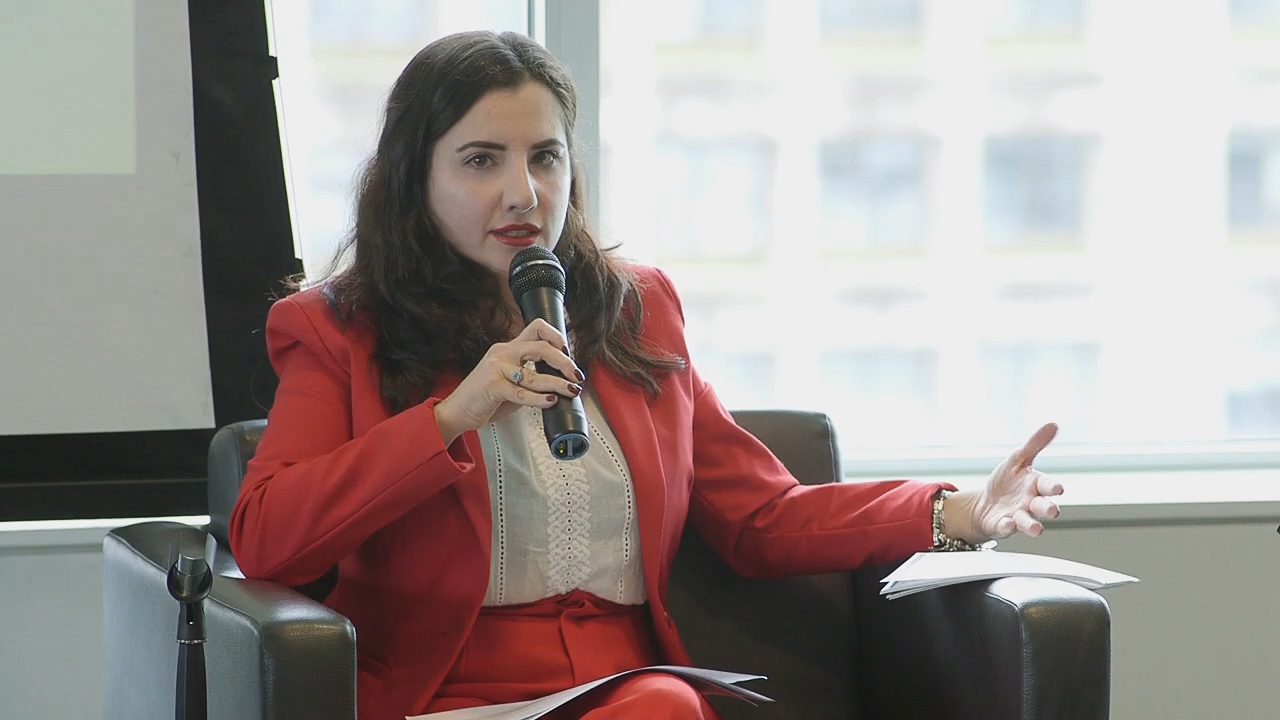 Raisa Ostapenko speaking at a public presentation
